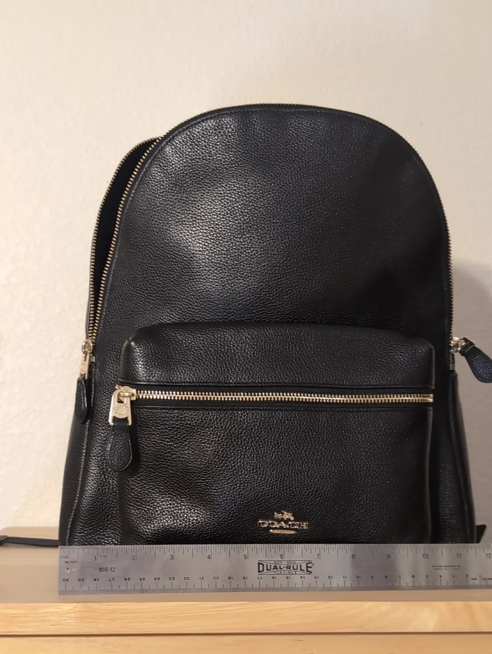 Coach Charlie Black Leather Backpack with Gold Hardware